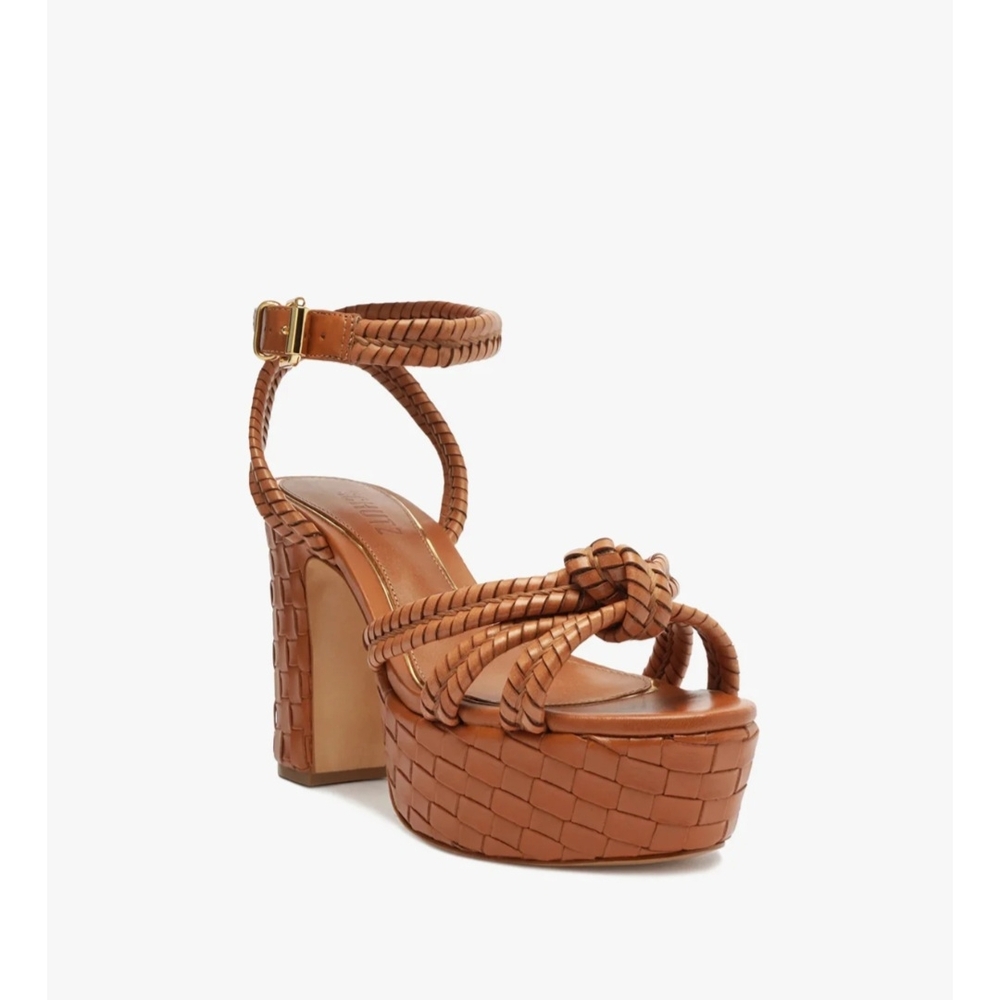 SCHUTZ Tan Braided Leather Platform Sandal